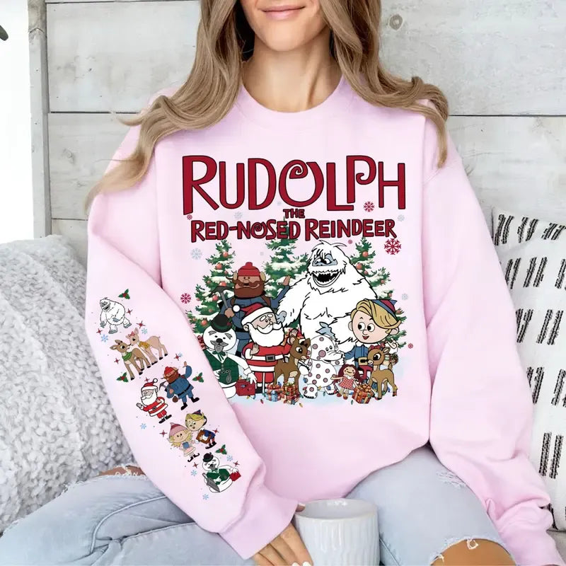 Cute Christmas Friends Reindeer Snowman Santa Print Holiday T-Shirt / Sweatshirt / Hoodie