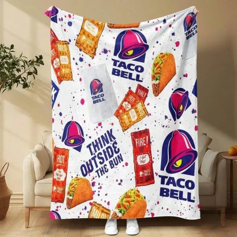 Retro Mexican Fast Food Taco & Hot Sauce Collage Flannel Blanket