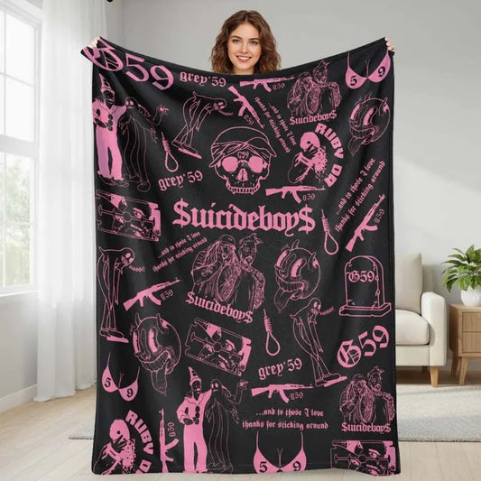 Suicideboys Gothic Pink Skull Theme Flannel Blanket