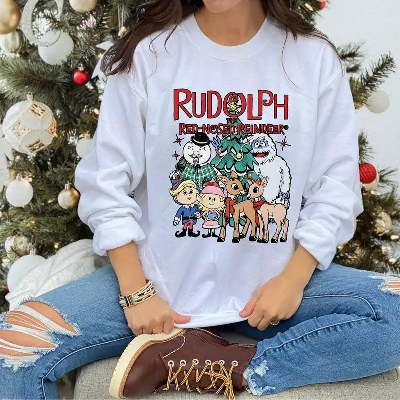 Vintage Christmas Reindeer Friends Retro Holiday Cartoon Winter Nostalgia Graphic T-Shirt / Sweatshirt / Hoodie