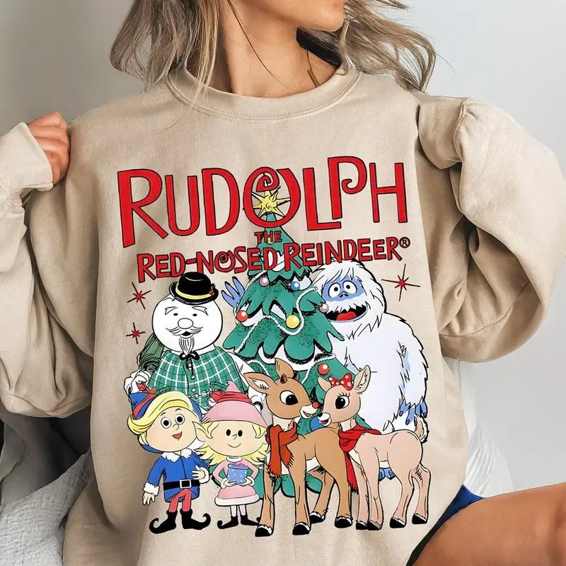Vintage Christmas Reindeer Friends Retro Holiday Cartoon Winter Nostalgia Graphic T-Shirt / Sweatshirt / Hoodie