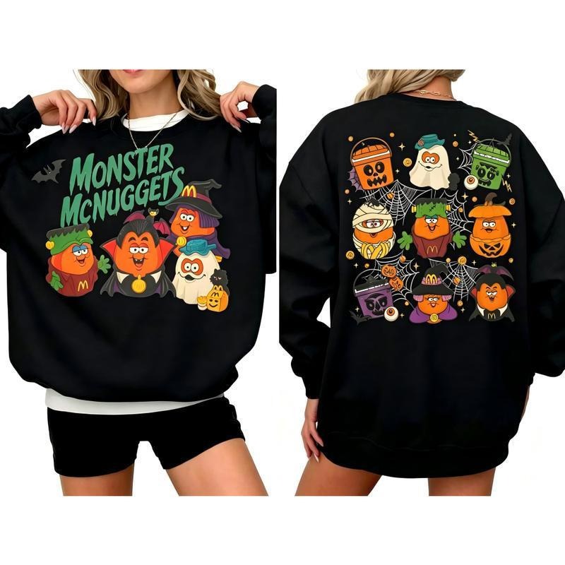 Funny Halloween Monster Nuggets Cartoon Vampire Ghost Pumpkin Witch Graphic T-Shirt / Sweatshirt / Hoodie