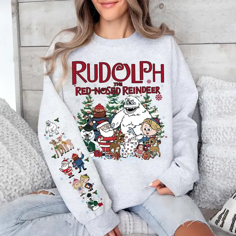 Cute Christmas Friends Reindeer Snowman Santa Print Holiday T-Shirt / Sweatshirt / Hoodie