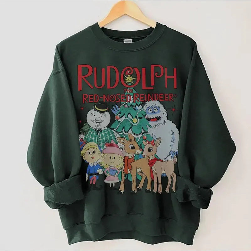 Vintage Christmas Reindeer Friends Retro Holiday Cartoon Winter Nostalgia Graphic T-Shirt / Sweatshirt / Hoodie